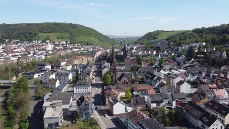 aerial cityscape of bingen am rhein with its medieval churches and houses, germany