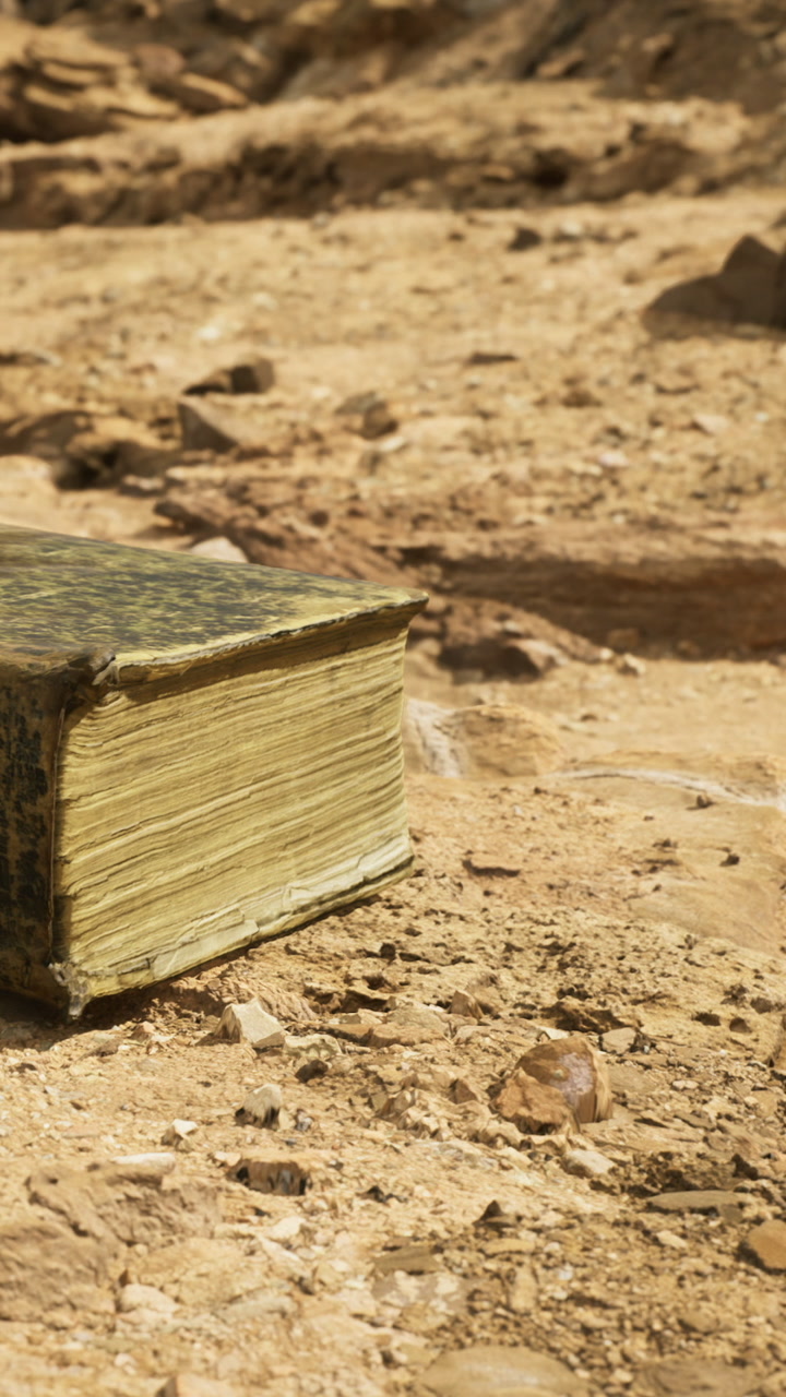 Old book resting on dry earth telling stories of forgotten worlds