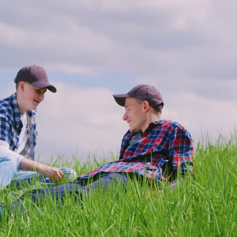 two brothers rest on a green hill