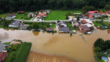 horrific aerial 4k drone footage of august, floods in pomurje region of slovenia