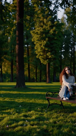 woman sitting on a park bench in sunlight
