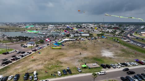 kite festival in rockport, texas on a cloudy day