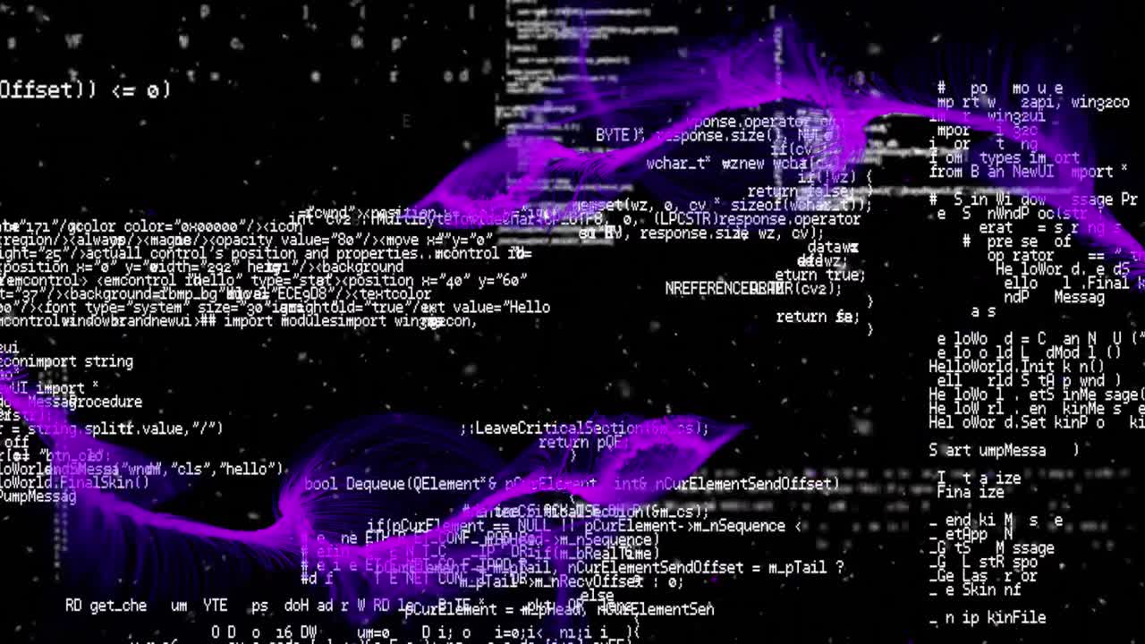 Animation of shapes and data processing on black background