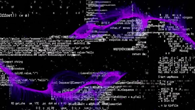 Анимация фигур и обработки данных на черном фоне