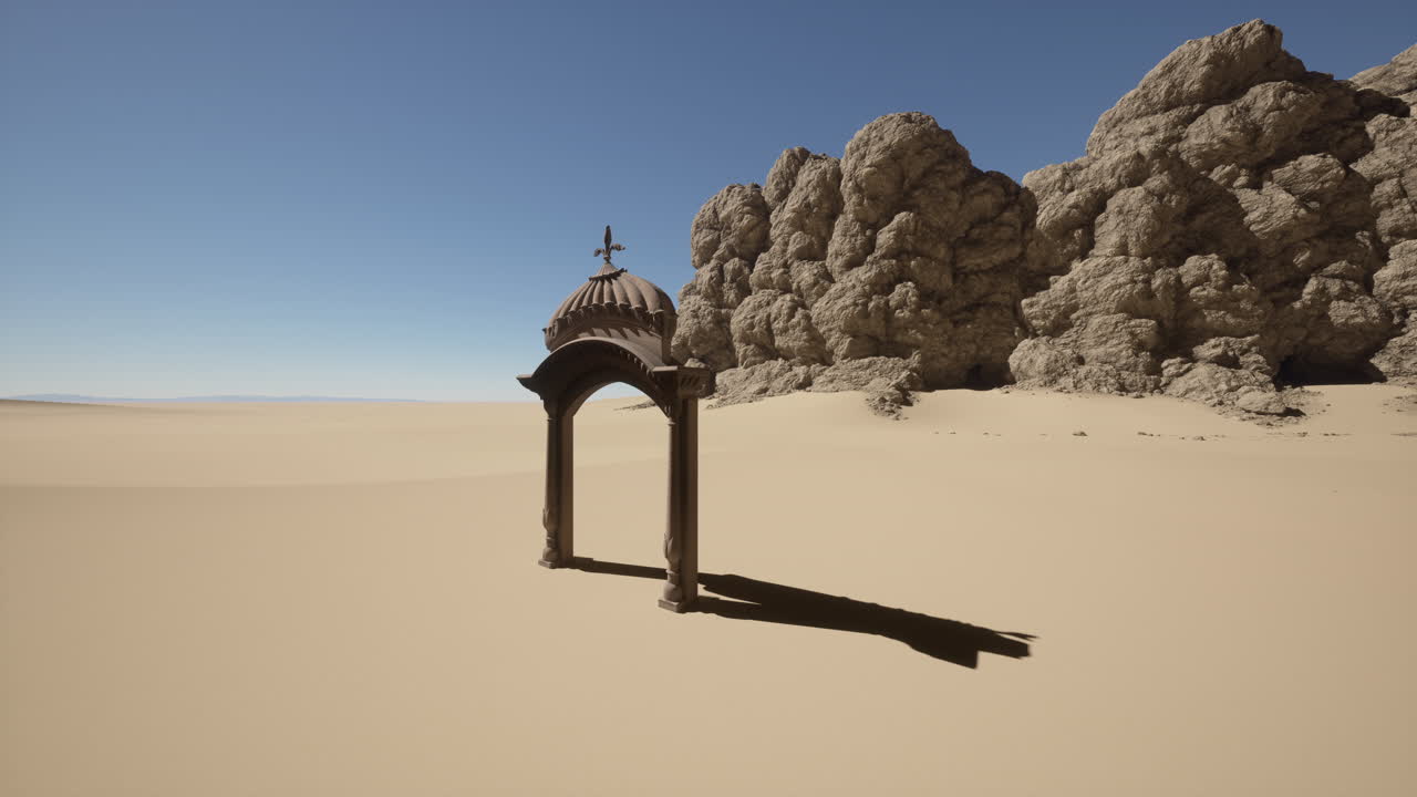 A 3D Render of a Stone Arch in the Desert