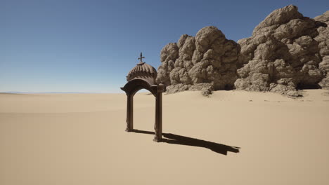 una representación en 3d de un arco de piedra en el desierto