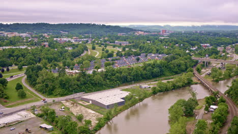 rotating aerial sweep over asheville’s skyline