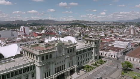 slow aerial move towards the palacio nacional de la cultura in guatemala city, guatemala