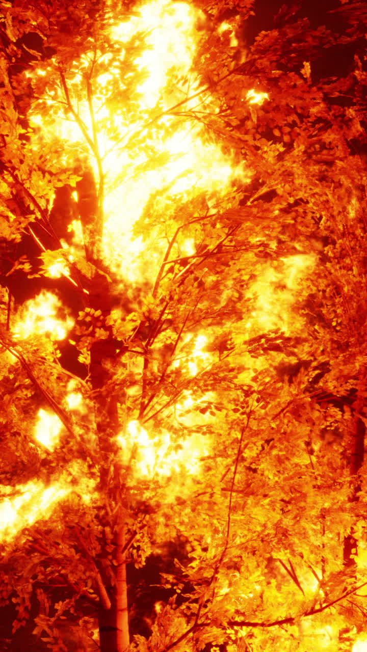 uma árvore a arder na noite.