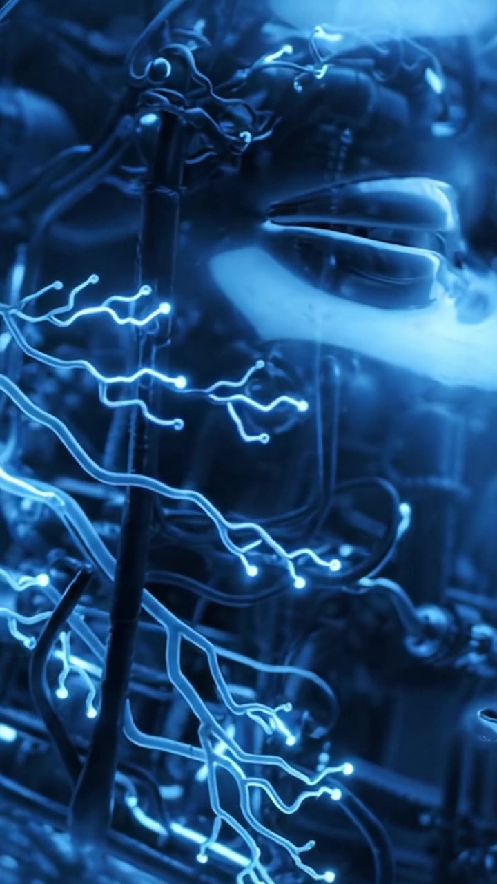 Digital Synthesis of Thought: An Exploration of Blue-Hued Neural Connections and Futuristic AI Interfaces Depicting the Intersection of Technology and Human Perception