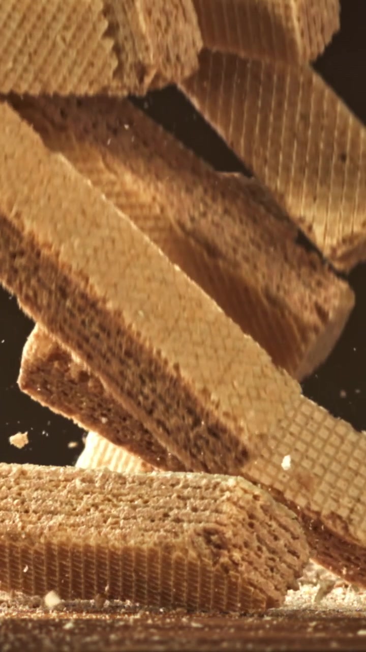 Wafer che cadono e spargono briciole al rallentatore