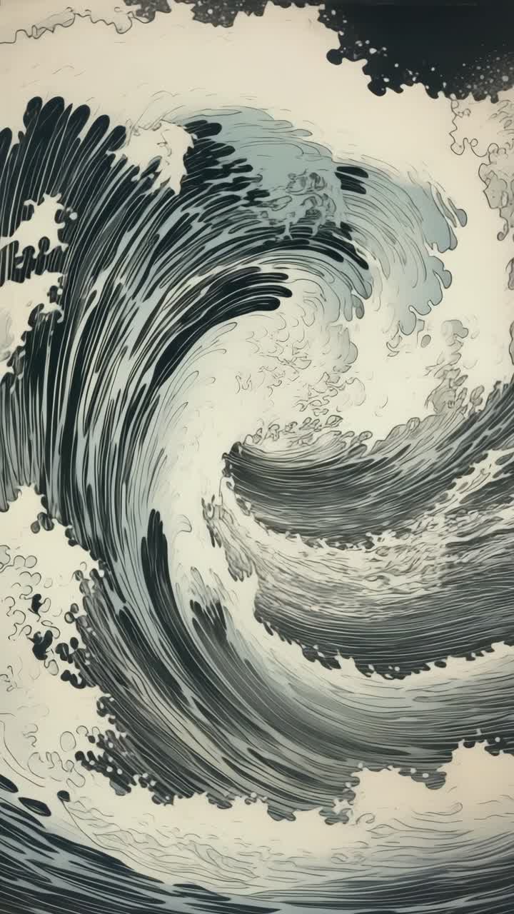 Stylized wave illustration in a traditional Japanese art style video. Live mobile wallpaper