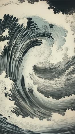 stylized wave illustration in a traditional japanese art style video. live mobile wallpaper