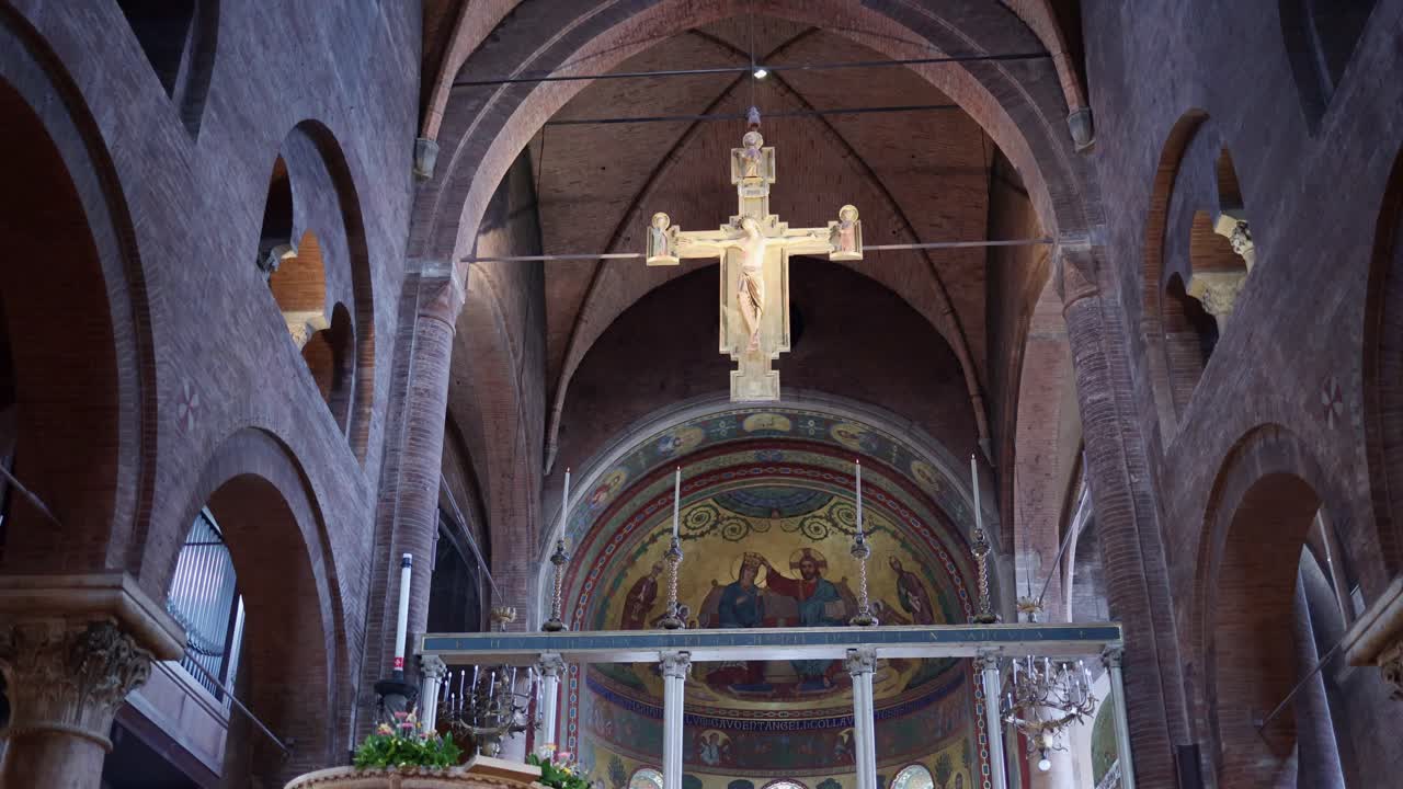 Altar and Crucifix in the Main Nave of Modena Cathedral, Italy