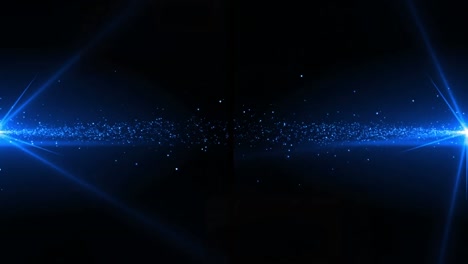 animation of glowing blue particles of light moving to centre from left and right, on black