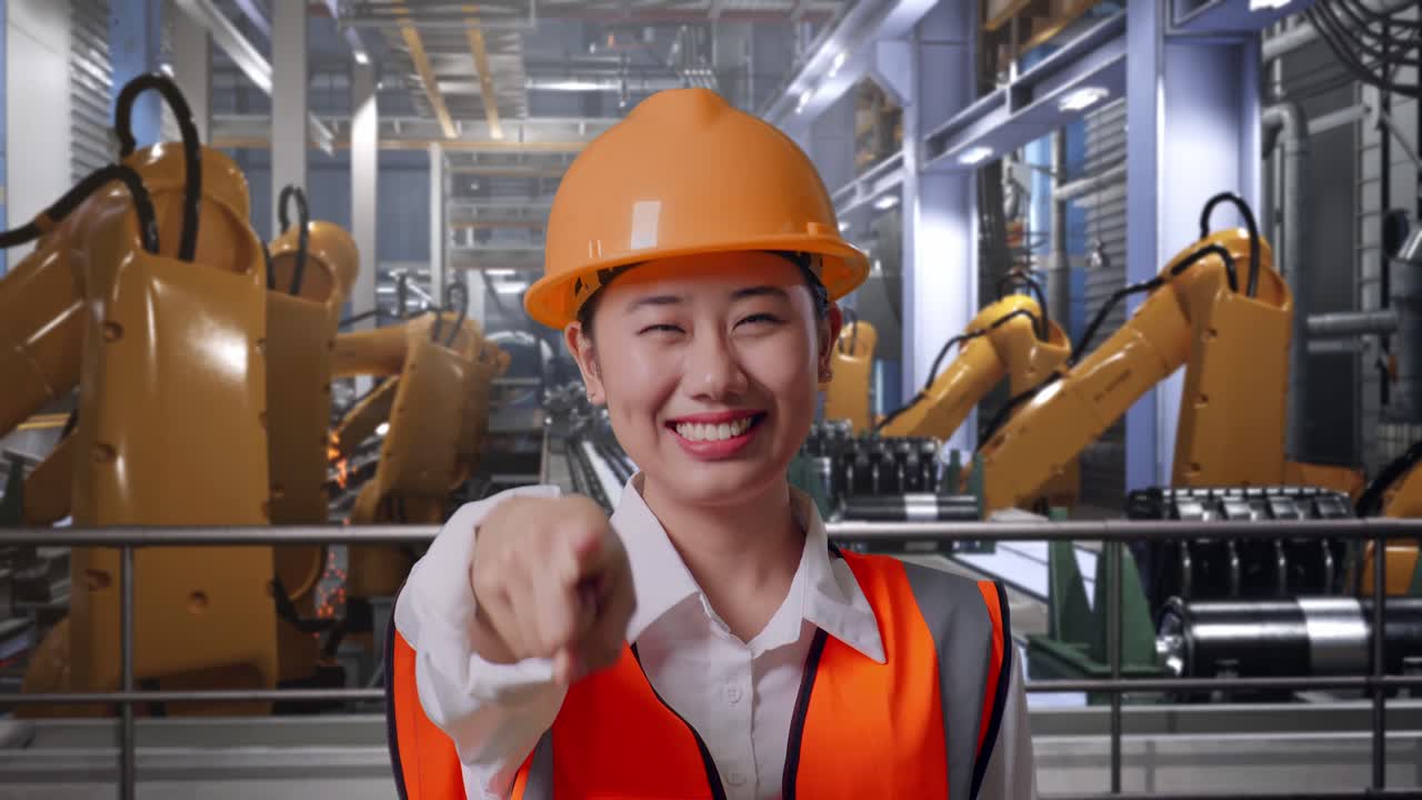 Female Engineer in Factory Pointing