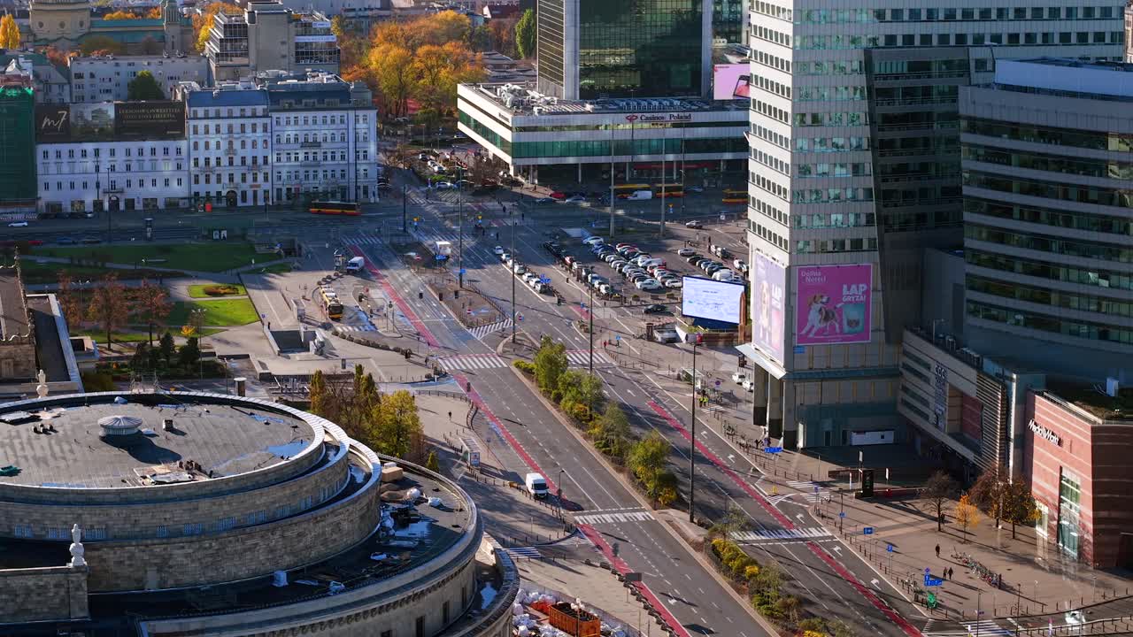 Aerial View of a City with Skyscrapers and a Street
