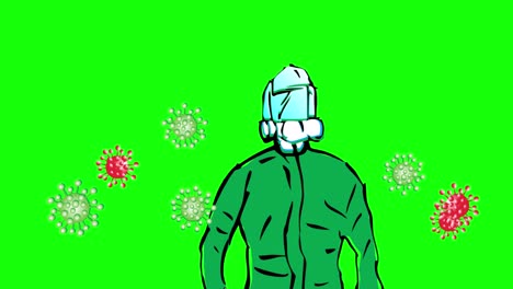 hombre en traje de protección contra virus.