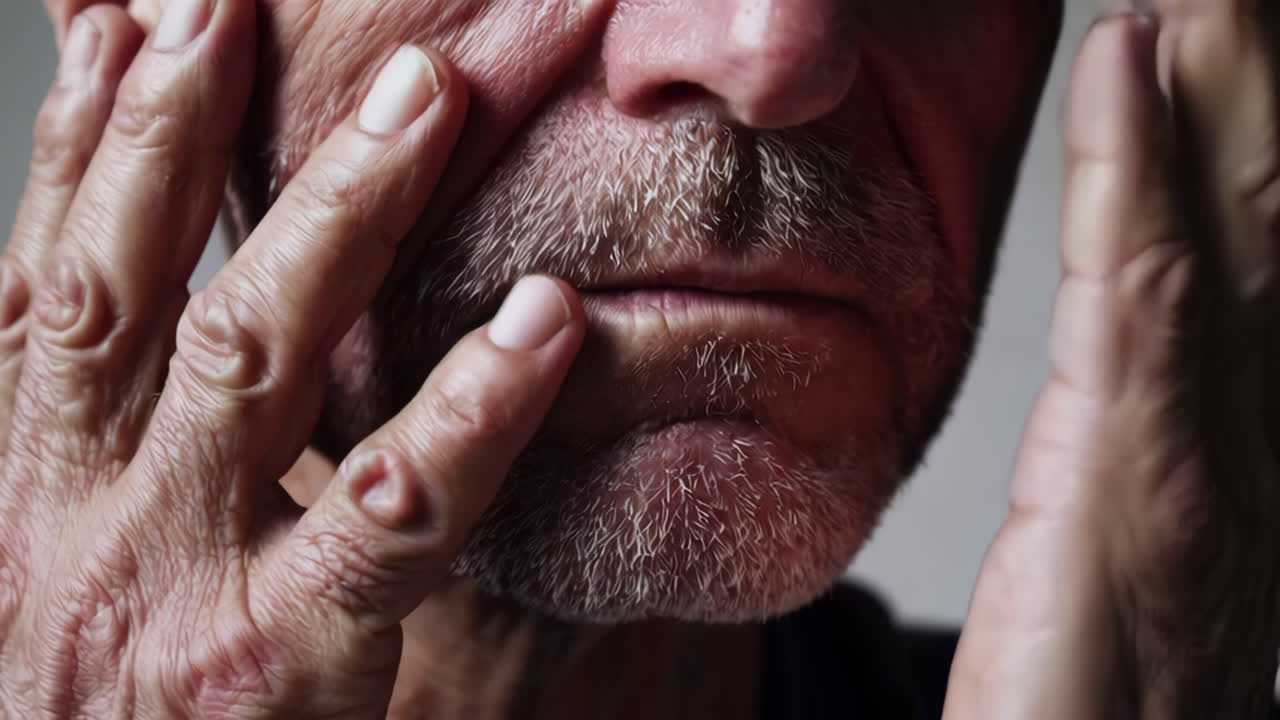 Close-up of a distressed elderly man