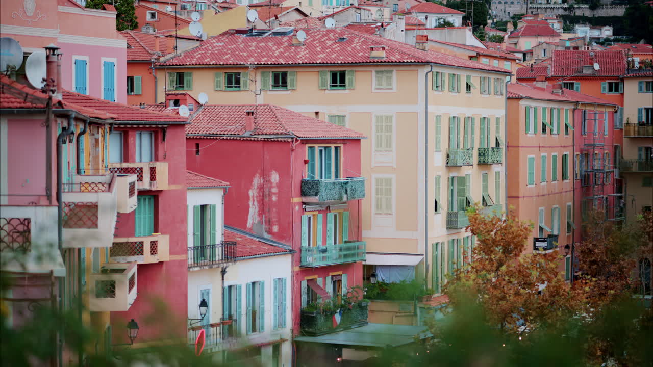 View of the colourful buildings in Villefranche sur Mer, France