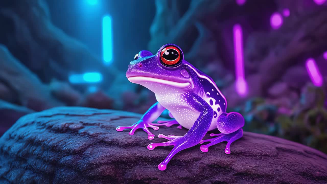 A purple neon frog