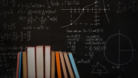 pilas de libros y ecuaciones matemáticas y gráficos