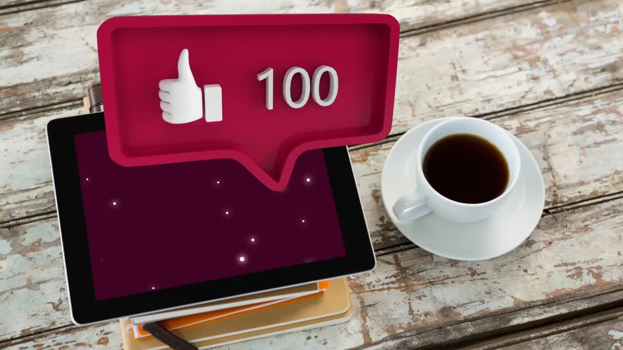tableta digital y un icono con números para las redes sociales