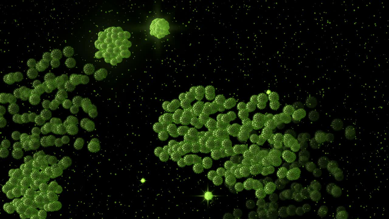Fuochi d'artificio da virus. Animazione realistica. Fuochi d'artificio pandemici con loop continuo. Epidemie di Coronavirus sotto forma di fuochi d'artificio in 4K. Astrazione surreale.