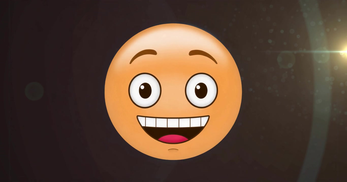 Opening yellow emoji raising brows and clenching, snapping open and smiling illustrating contrast