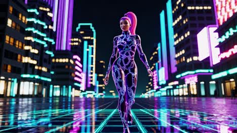 cyberpunk woman walking in neon city