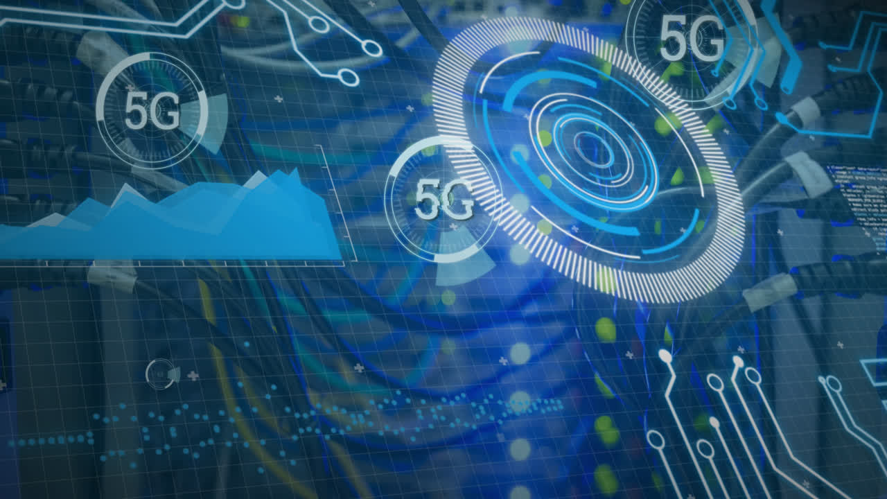서버를 통해 5g 및 처리 서클의 애니메이션