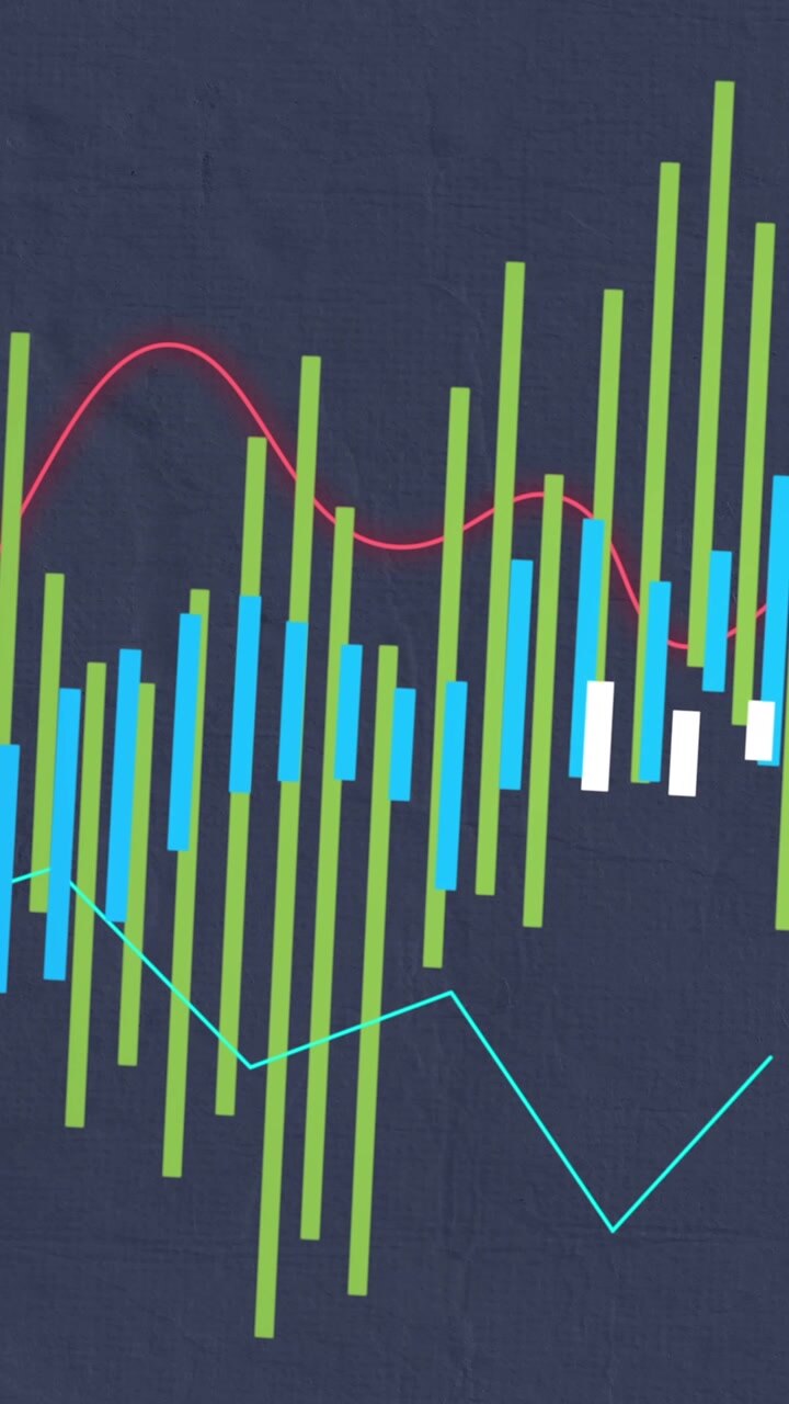 Animation of statistical data processing against grey textured background