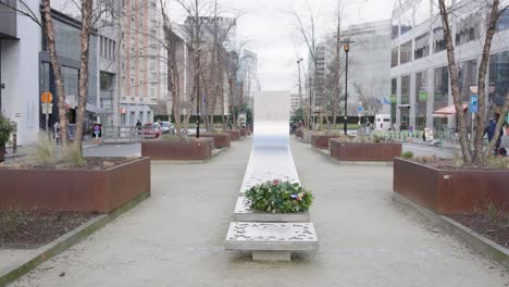 monument for the victims of the brussels terrorist bombing attacks in belgium on 22 march 2016 - shuman roundabout, wide angle