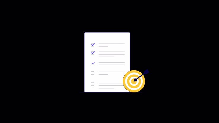 Checklist animata con bersaglio e freccia che indicano il completamento