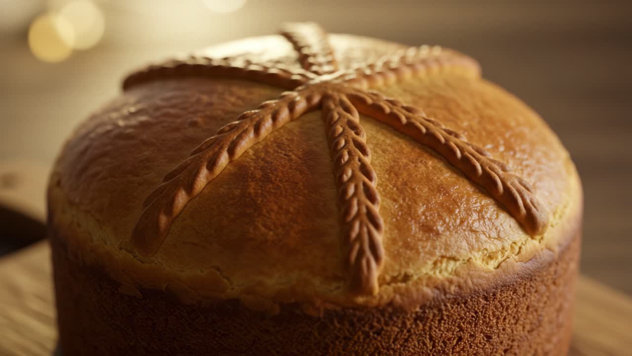 A Deliciously Baked Bread with Intricate Design: Capturing the Golden Crust and Beautifully Patterned Top of a Freshly Made Loaf, Perfect for Any Occasion