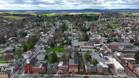 establishing shot of small town in america