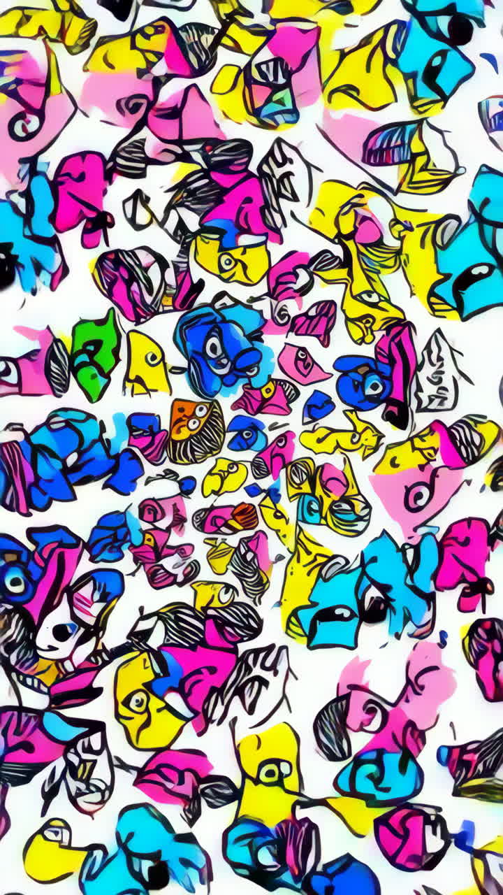 Vibrant Abstract Doodle Pattern with Cartoonish Shapes