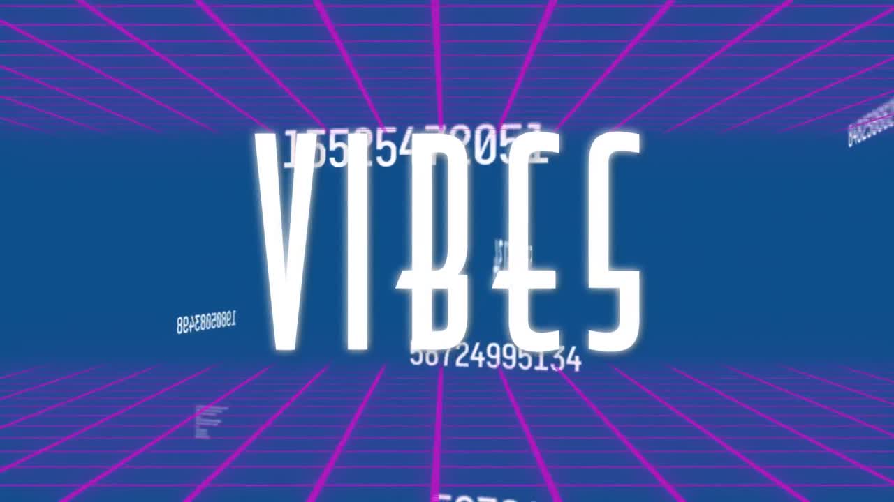 Animazione del testo 'Vibes' con numeri fluttuanti su una griglia.