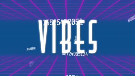 animation of vibes text with floating numbers over a grid