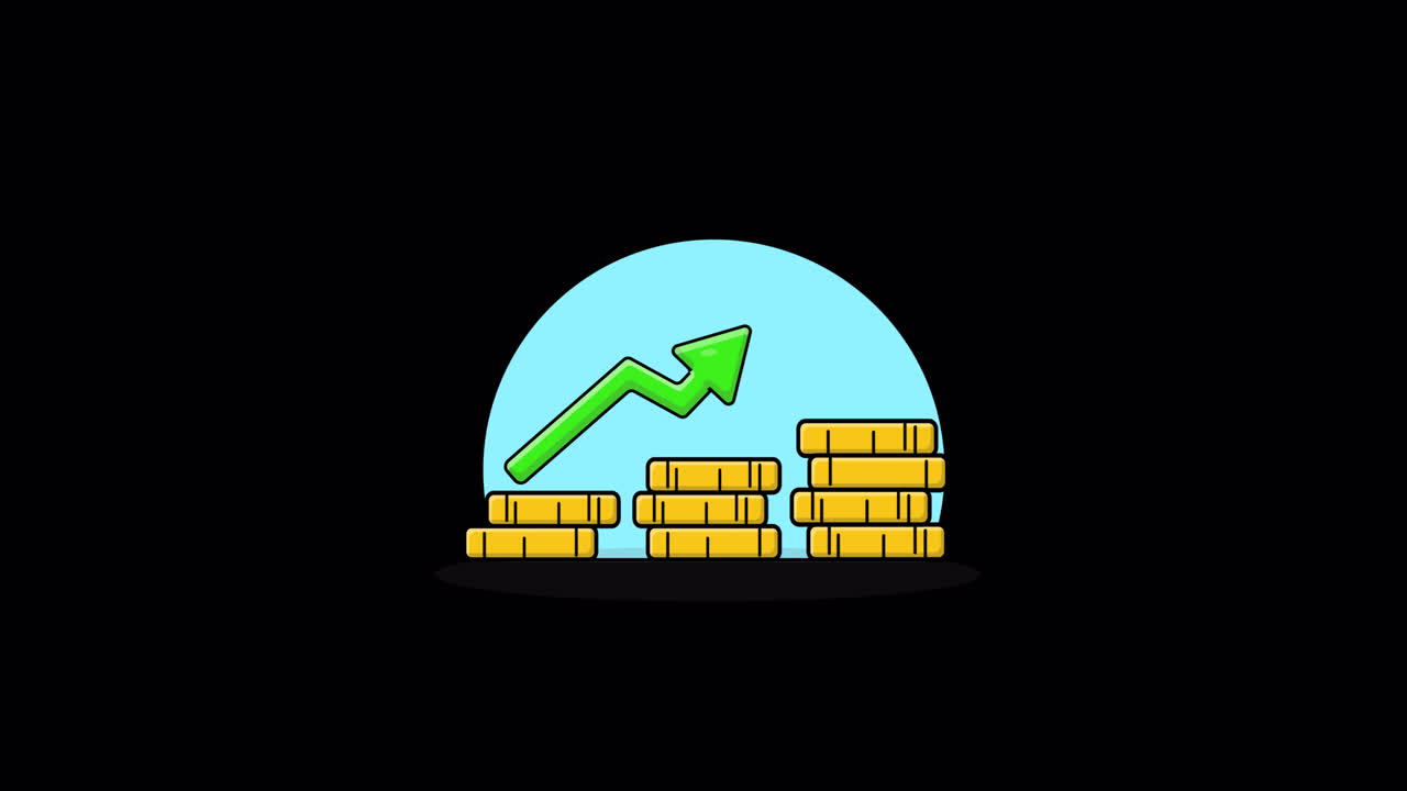 Financial Growth Animation with Stacking Gold Coins and Upward Arrow