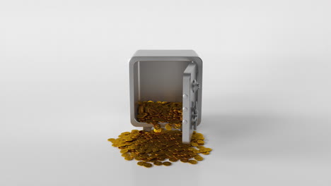 bullion golden coins fall out the opening safe box