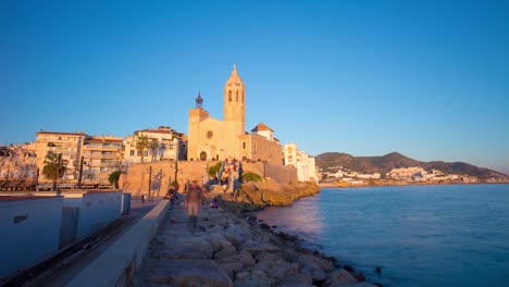 sitges church of sant bartomeu and santa tecla sunset 4k time lapse spain