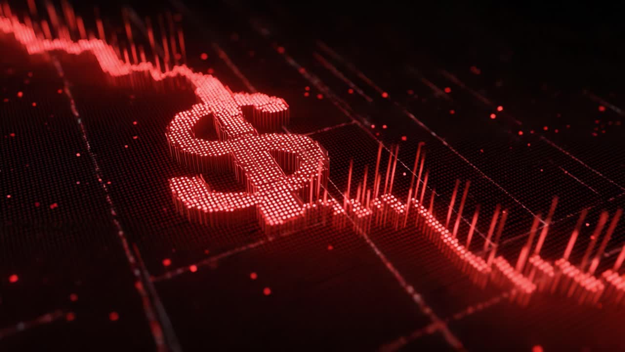 Visual Representation of Financial Trends: A Digital Analysis of Economic Decline Depicted Through Red Graphs and Currency Symbols