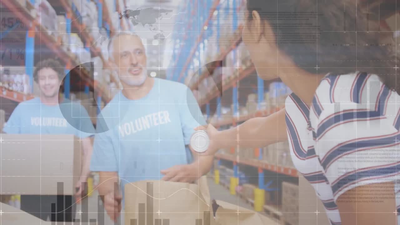 다양한 창고 노동자 그룹에 대한 금융 데이터 처리의 애니메이션