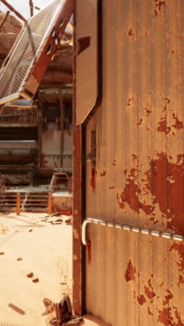 puerta de metal oxidada en un edificio abandonado en el desierto