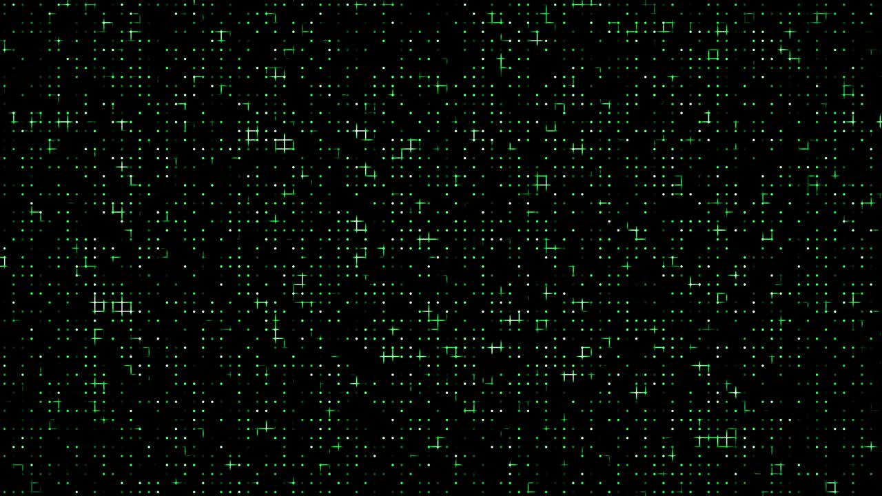 seamless abstract black background with animated green neon lights and dots. geometric pattern of technology