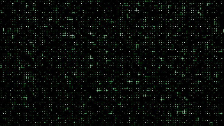 seamless abstract black background with animated green neon lights and dots. geometric pattern of technology