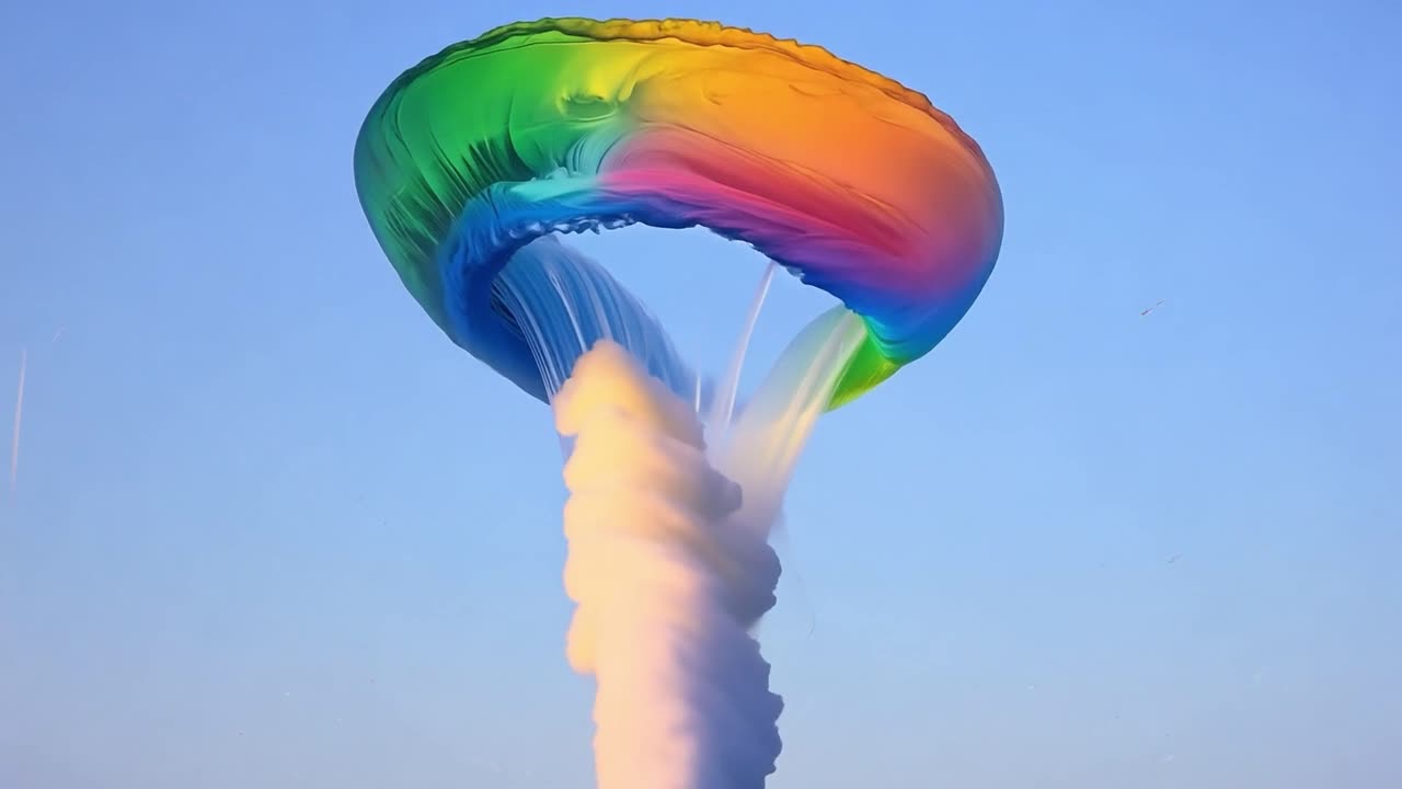 하늘에 다채로운 연기 반지