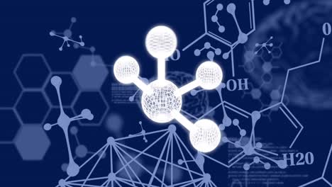 Animation-of-molecules-over-data-processing-and-chemical-formula-on-black-background