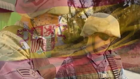 animación de soldados con bandera española ondeando